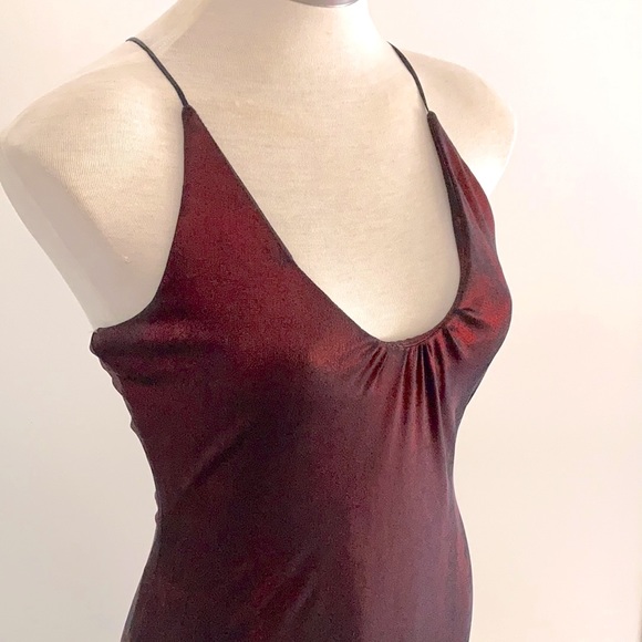 Vintage 90’s stretch burgundy Gown with metallic sheen Size 10 - Picture 4 of 13